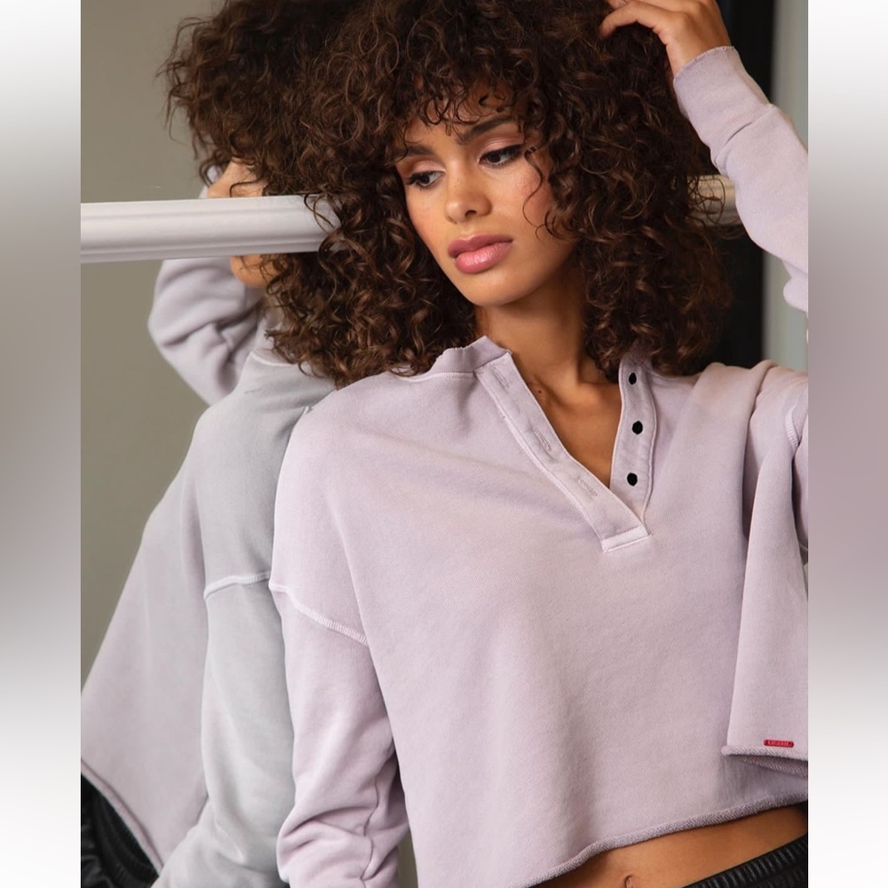 🆕 NWT Revolve n:Philanthropy Harleen Henley Crop Sweatshirt Pale Mauve Size XL